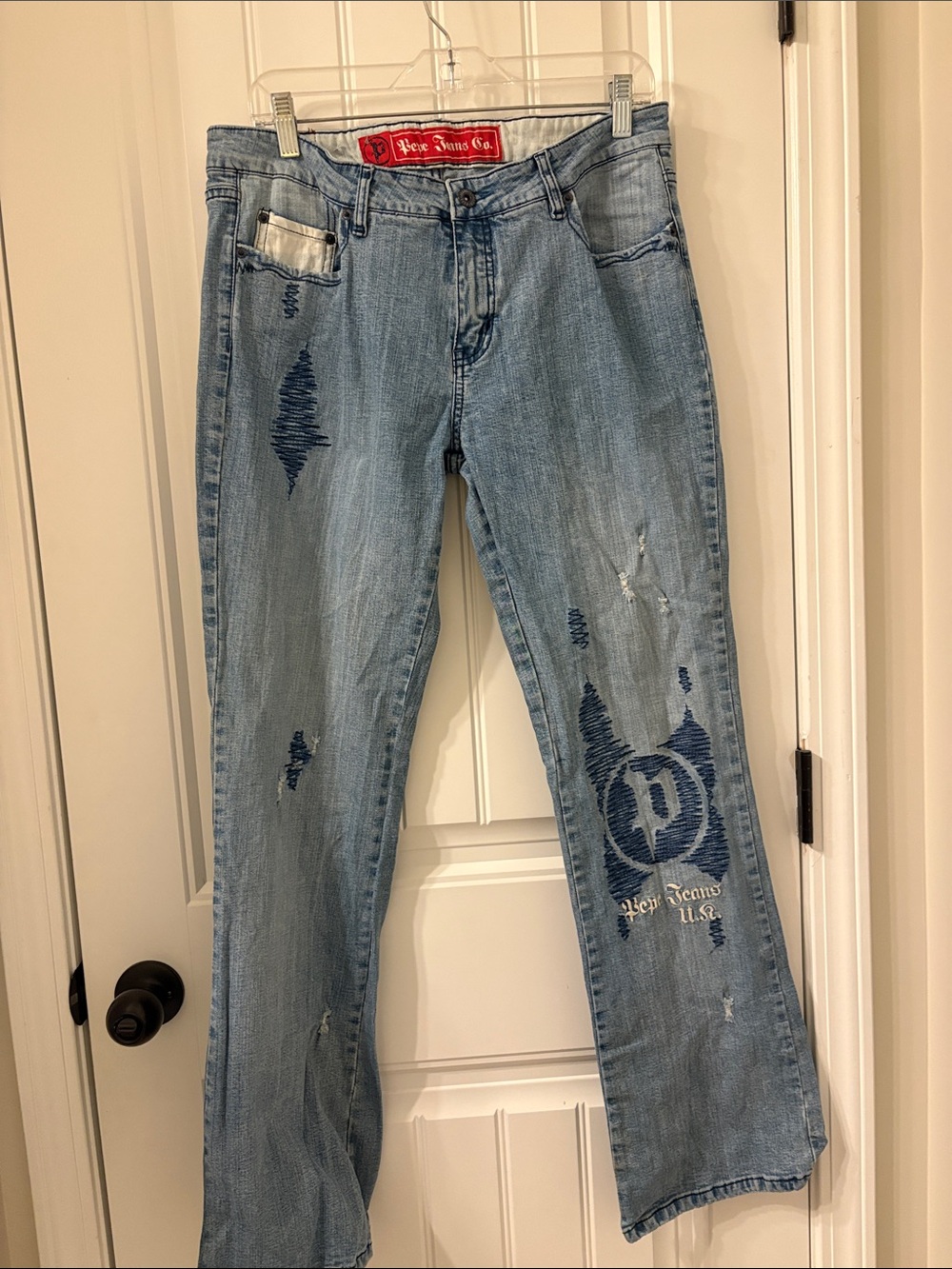 Light Blue Distressed Wide-Leg Jeans by Pepe